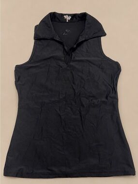 Tzu Tzu Black Sleeveless Golf Tennis Polo Top Small